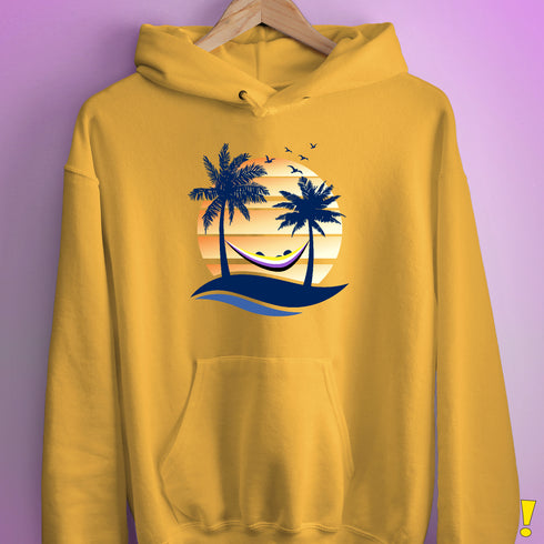 Nonbinary Pride Hammock Summer Beach Sunset Hoodie - Mustard